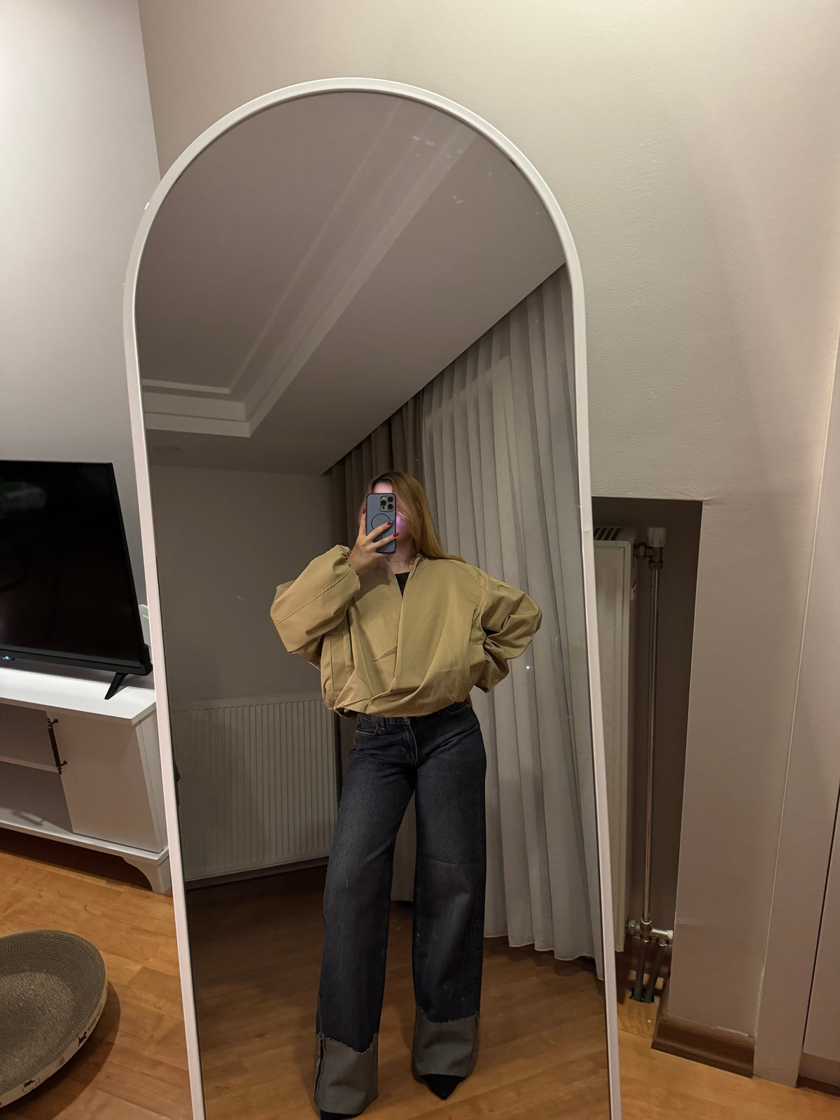 Camel Oversize Kısa Trenç