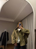 Açık Haki Pelerinli Oversize Kısa Trenç