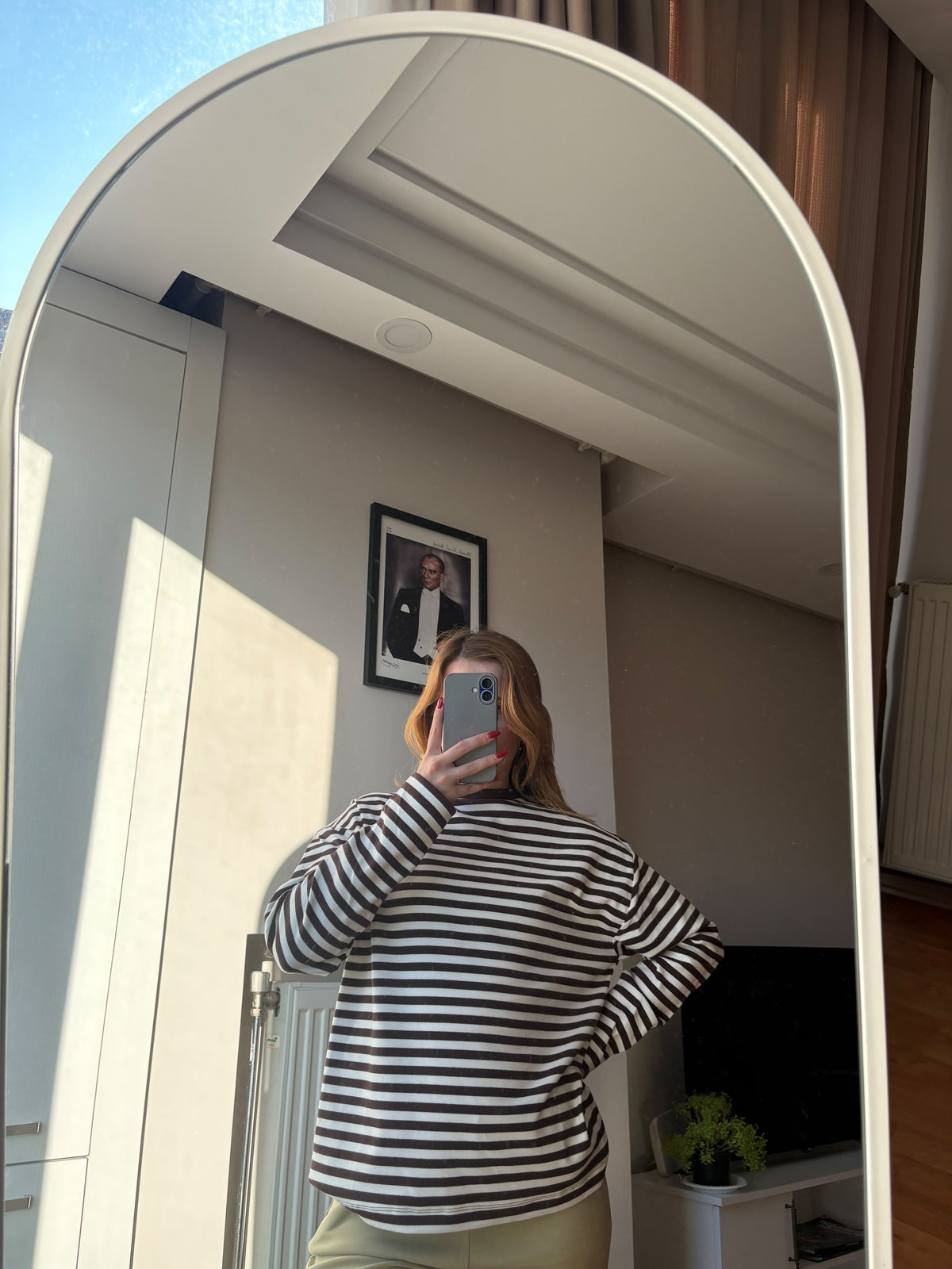 Kahve&Beyaz Çizgili Basic Uzun Kol T-shirt