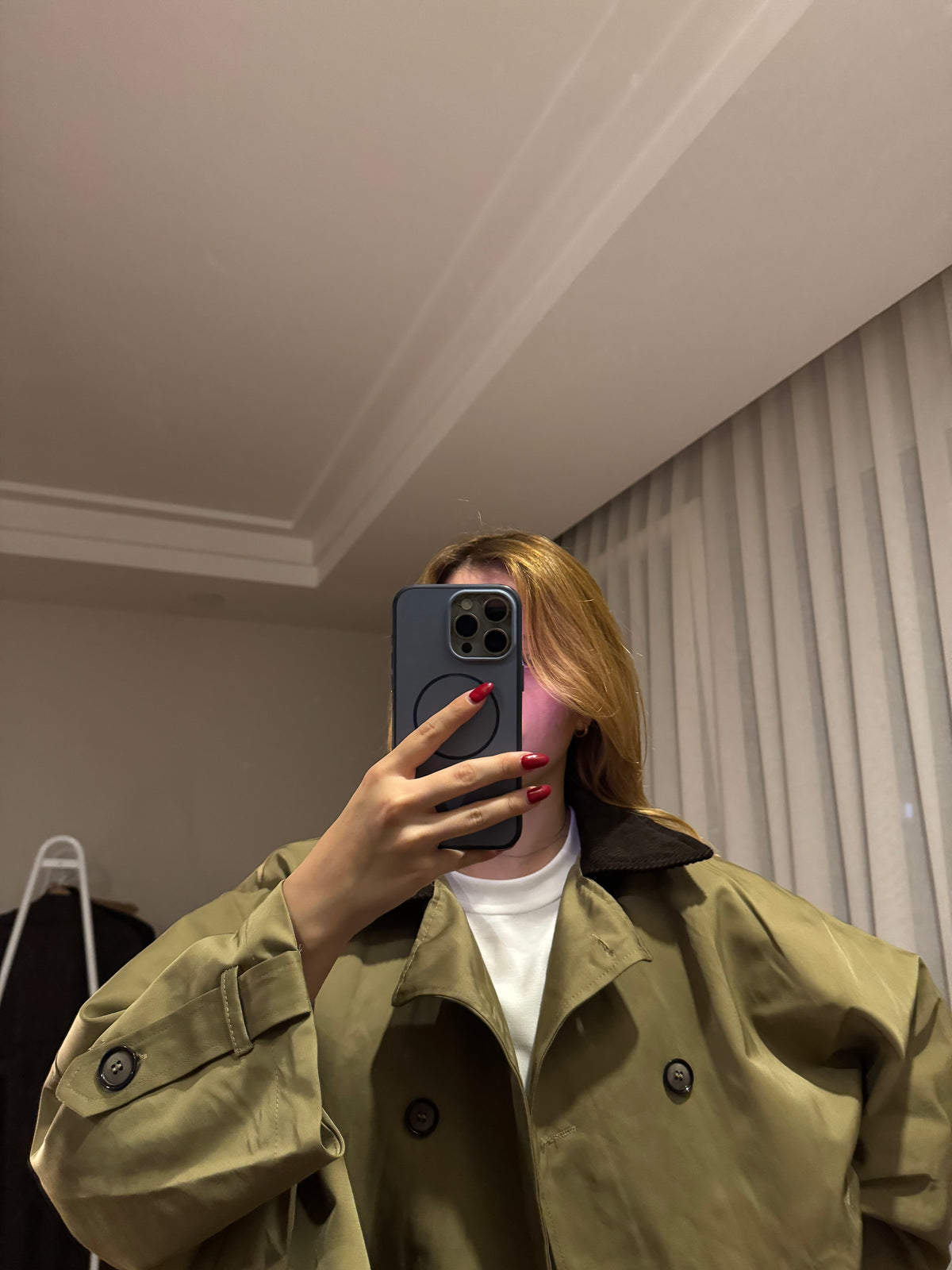 Açık Haki Pelerinli Oversize Kısa Trenç