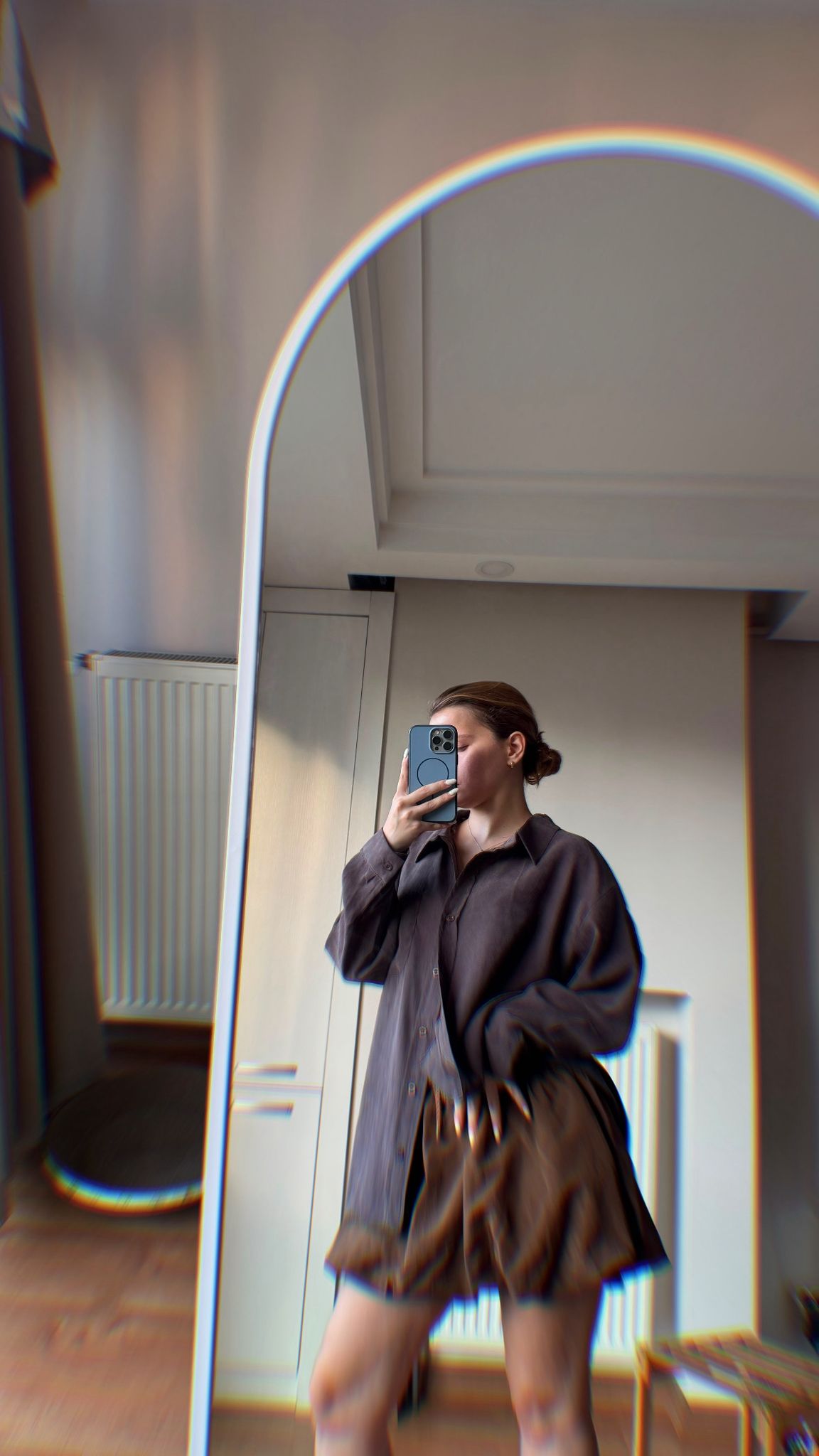 Kahverengi Yıkamalı Oversize Gömlek